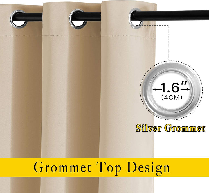 Silver grommet detail on Biscotti Beige blackout curtain