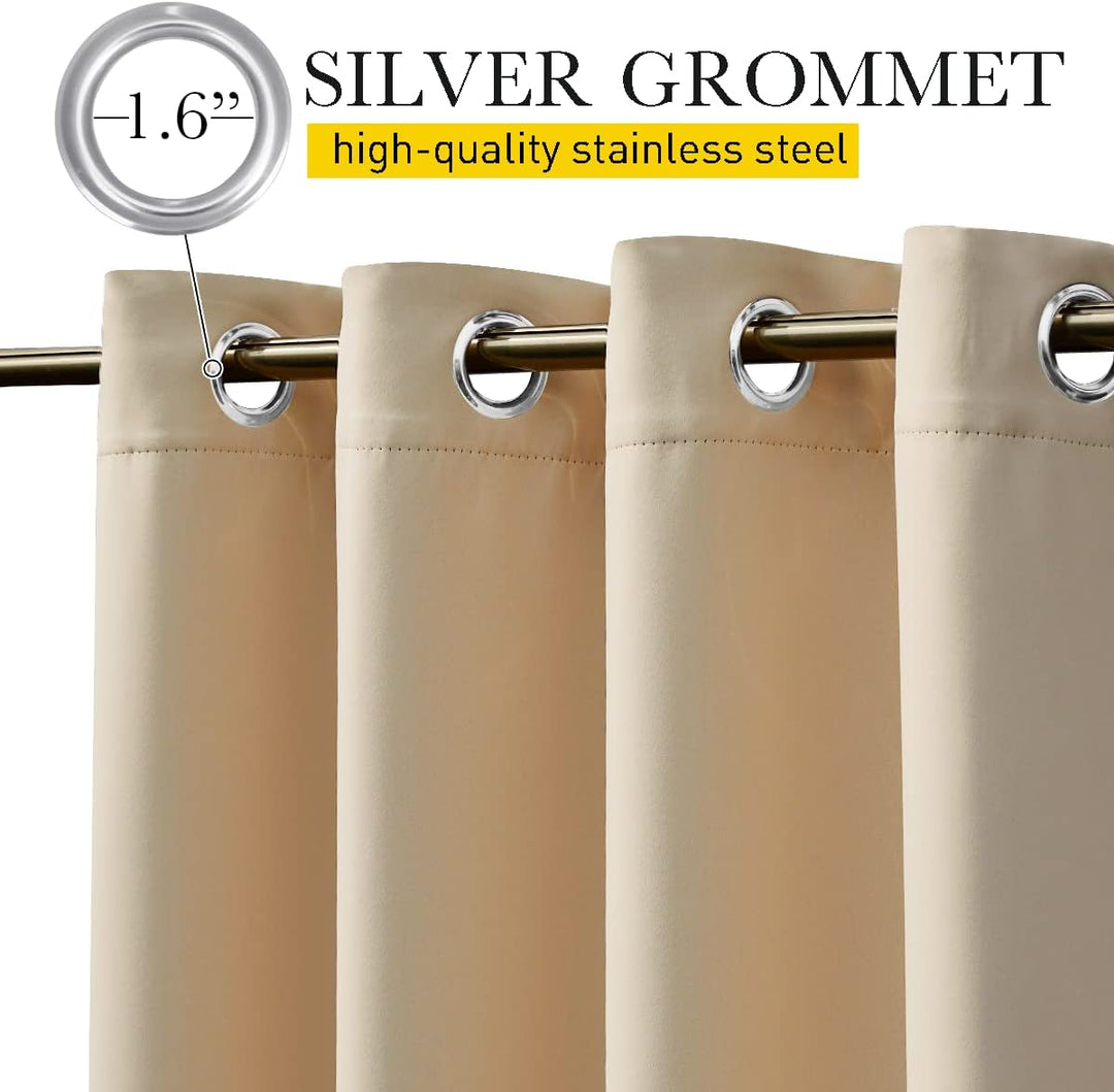 Biscotti Beige outdoor curtain silver top grommets