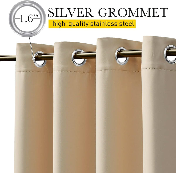 Biscotti Beige outdoor curtain silver top grommets