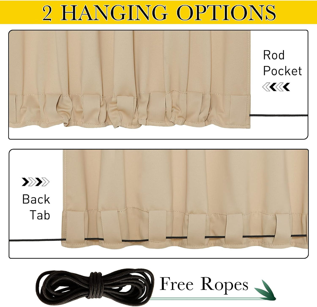 Biscotti Beige outdoor curtain back-tab and rod-pocket options