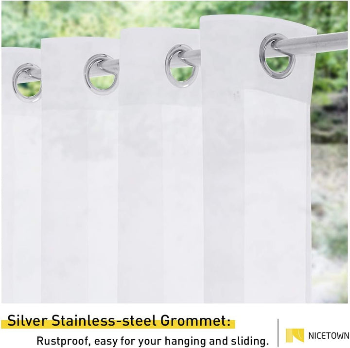 Rust-resistant silver grommets on white sheer curtain