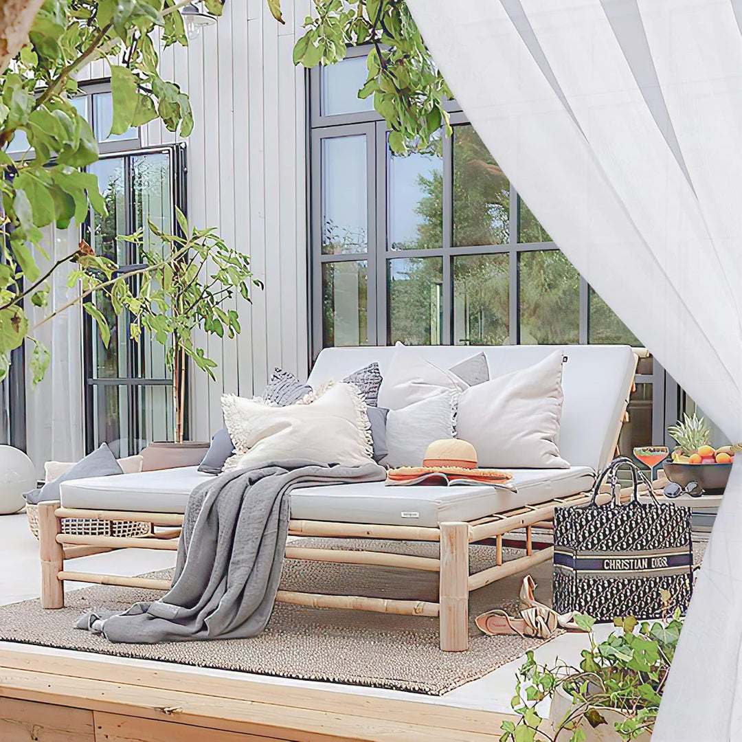 White sheer curtain in patio setting