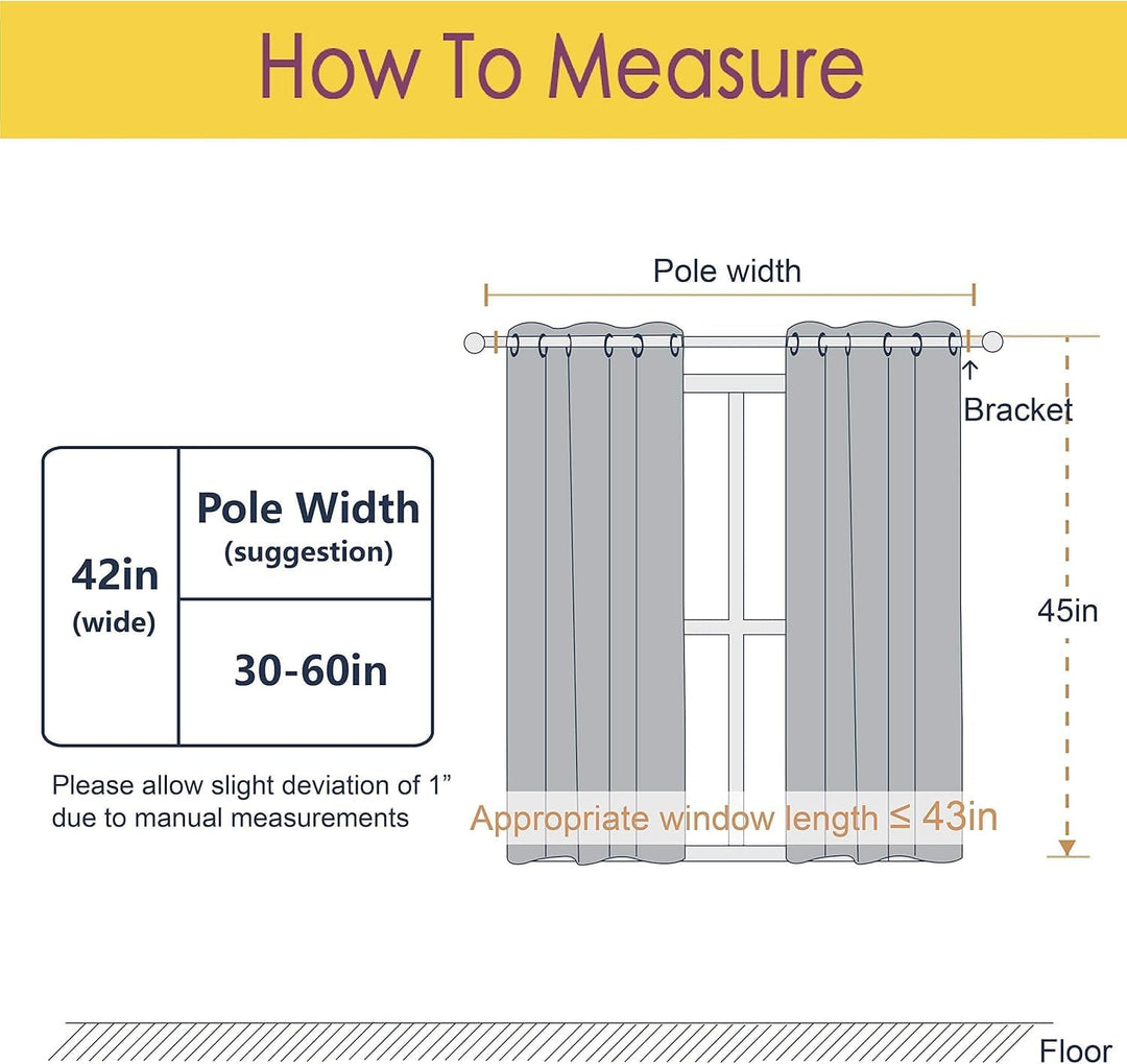 Sizing guide for grey 42 x 45 inch curtain panels