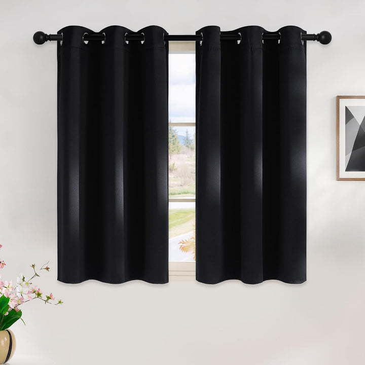 Black 42 x 45 inch blackout grommet curtains, two panels