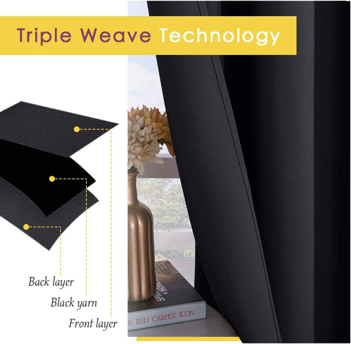 Triple-weave fabric detail on black blackout curtain