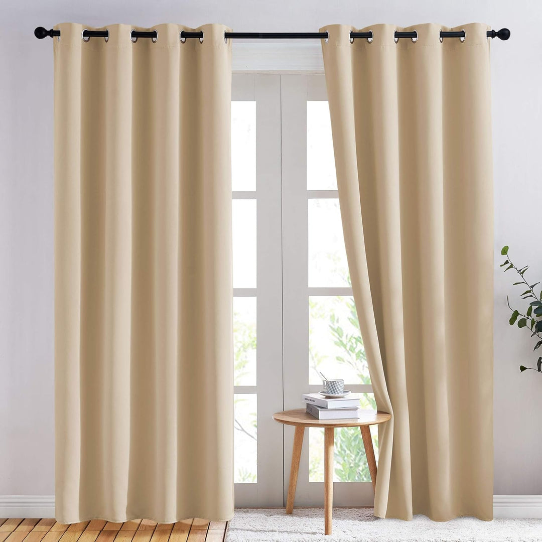 Biscotti beige 52 x 84 inch blackout grommet curtains, two panels