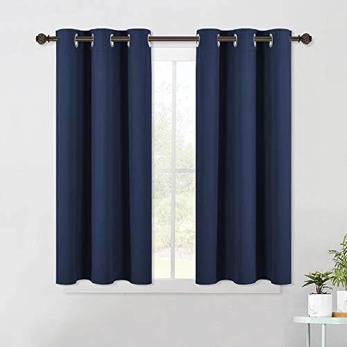 Navy blue 42 x 45 inch blackout grommet curtains, two panels