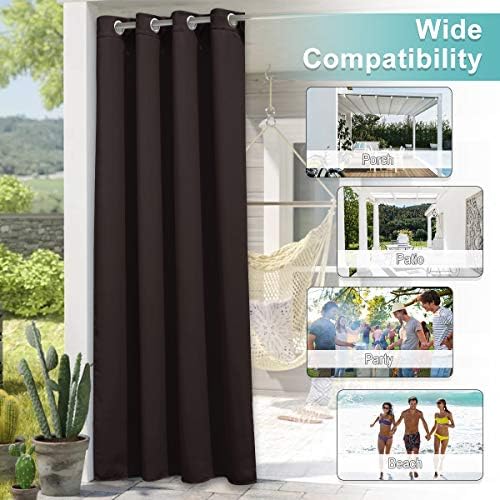 Toffee brown outdoor curtain hung on a porch