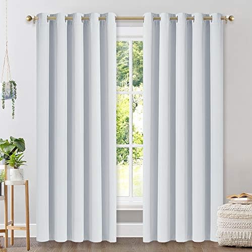 Greyish white 70 x 84 inch blackout grommet curtains, two panels