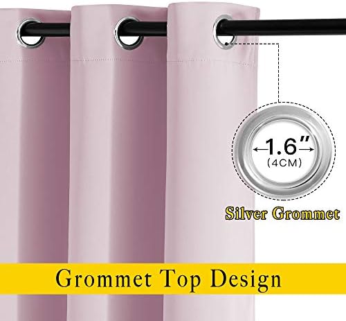 Silver grommet detail on baby pink curtain pair