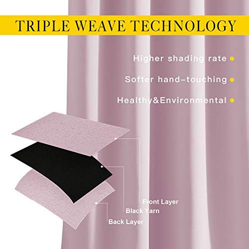 Triple-weave blackout construction of baby pink curtain