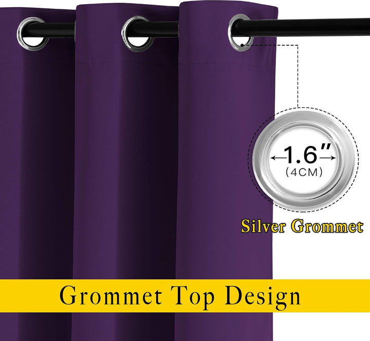 Silver grommet detail on royal purple blackout curtains