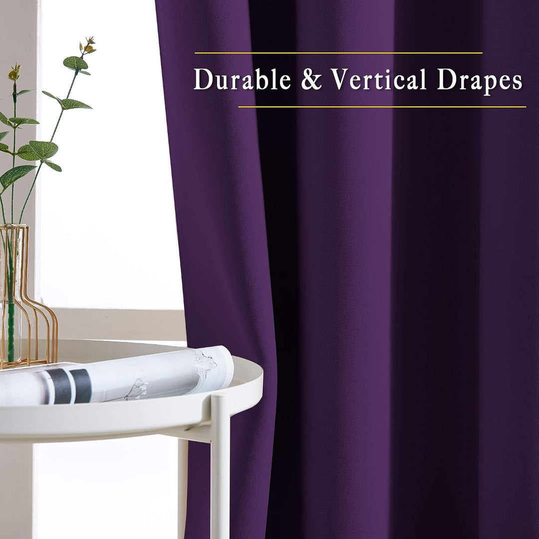 Royal purple blackout curtain drape and fabric finish