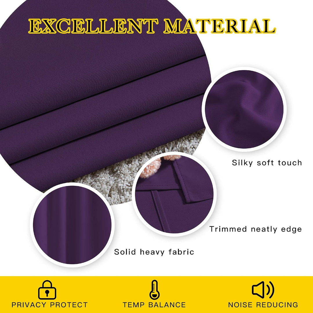 Royal purple curtain fabric close-up and sewn edge