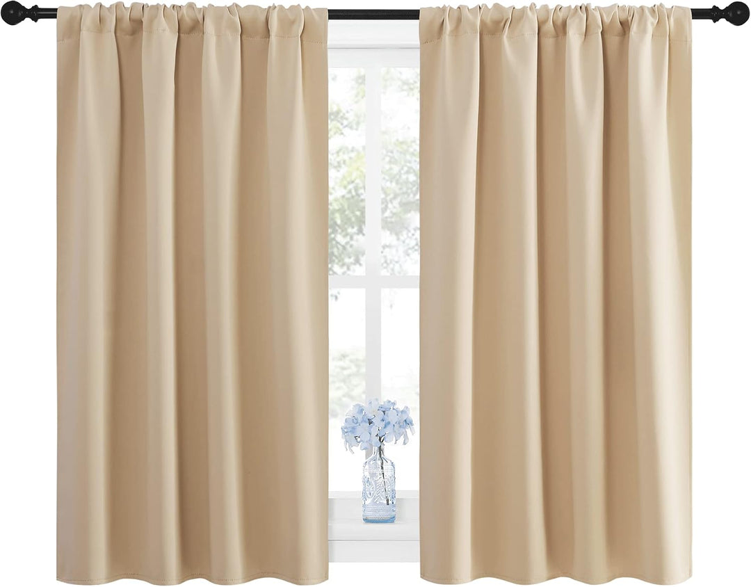 Two Biscotti Beige 42 x 45 inch curtains at a window