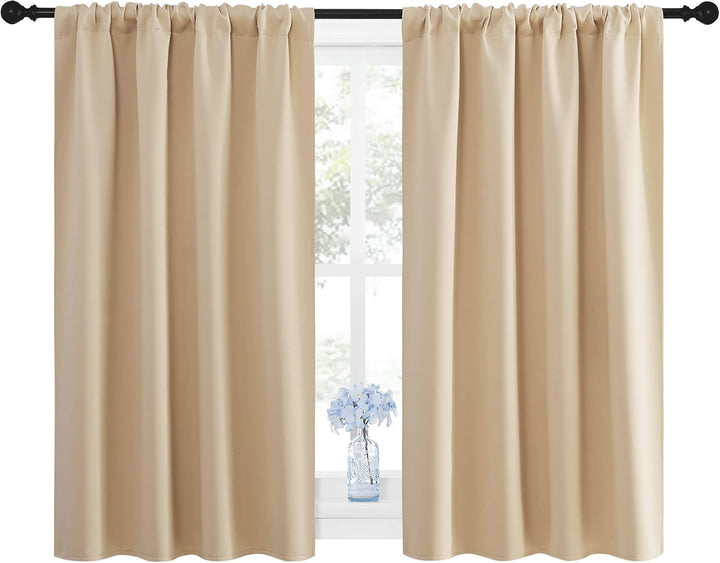 Two Biscotti Beige 42 x 45 inch curtains at a window