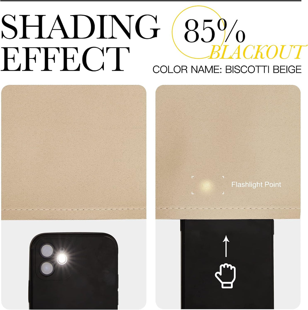 Biscotti Beige curtain fabric and light-reducing effect