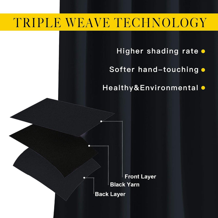 Triple-weave construction of black blackout curtain