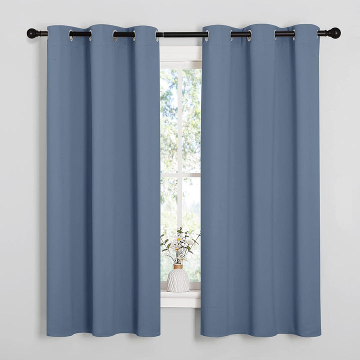 Stone Blue 42-by-63-inch two-panel blackout curtains