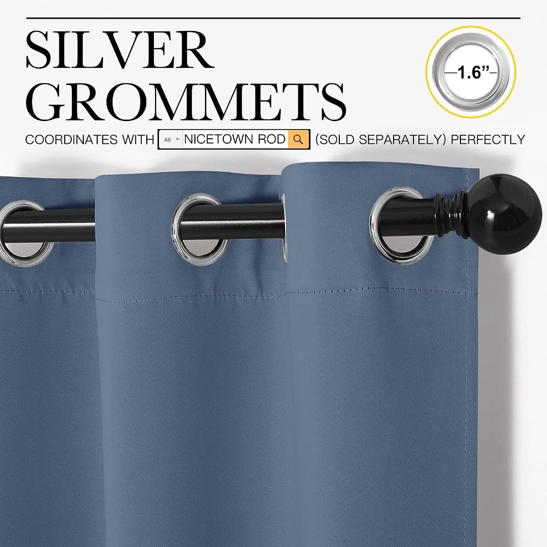 Stone Blue curtain silver grommet header detail