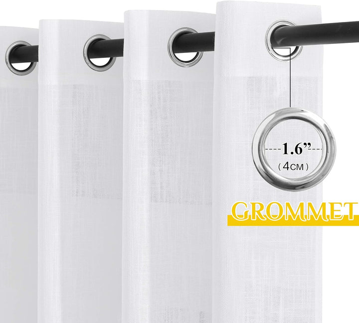 Silver grommet detail on white sheer curtains
