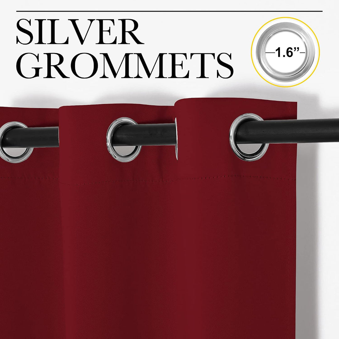 Burgundy red curtain silver grommet detail