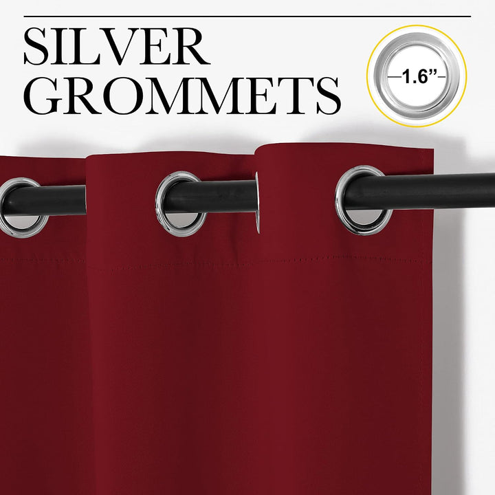 Burgundy red curtain silver grommet detail