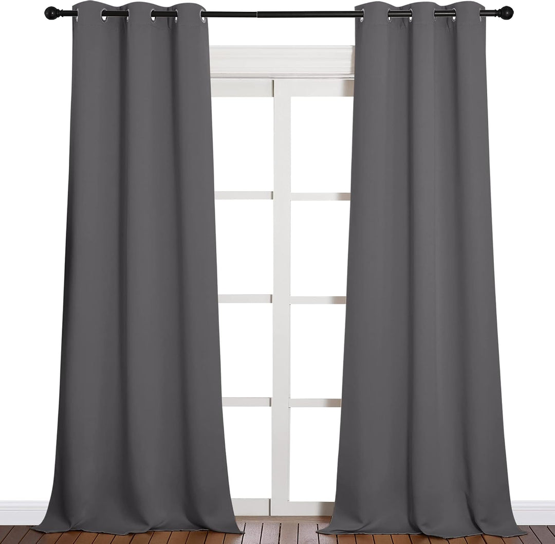 Grey curtains shown in a second room setting