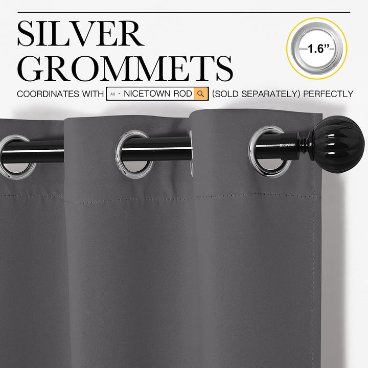 Close-up of silver grommets and grey fabric