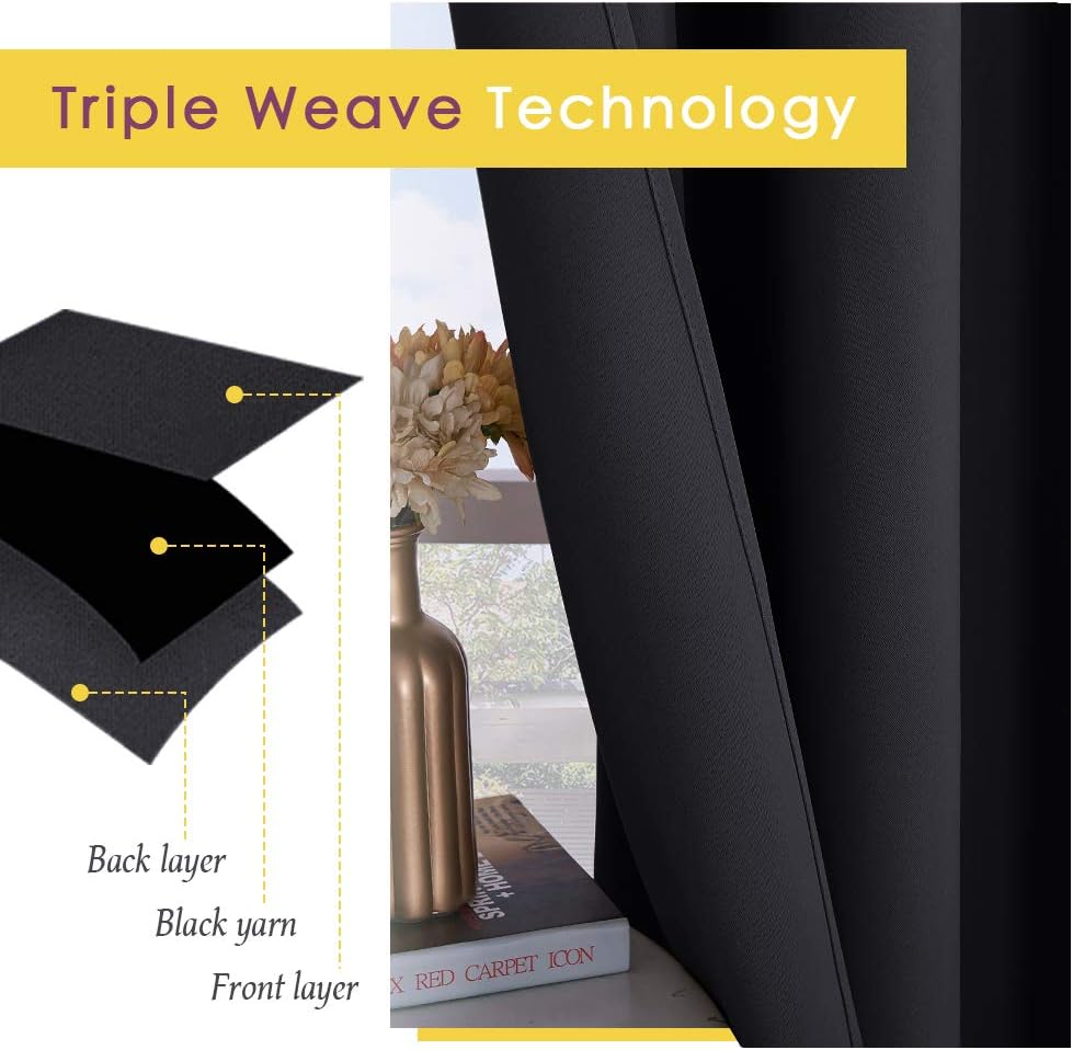 Triple-weave black curtain construction