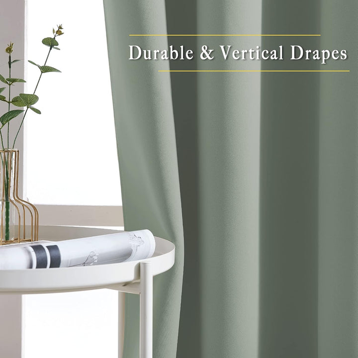 Sage green curtain drape in a room