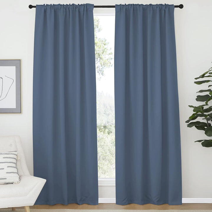 Stone blue rod-pocket curtain pair