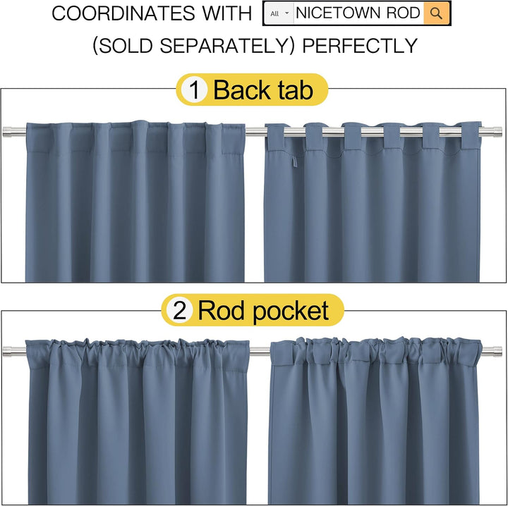 Stone blue curtain back-tab and rod-pocket hanging options