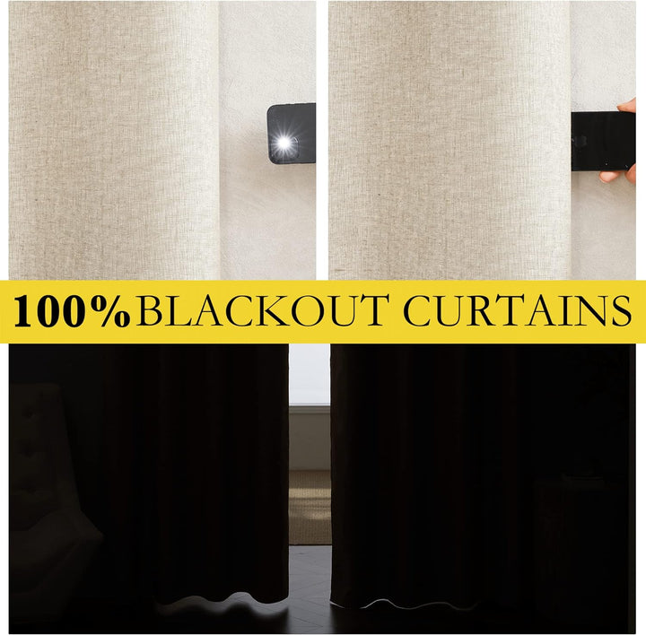 Beige blackout curtain fabric light blocking comparison