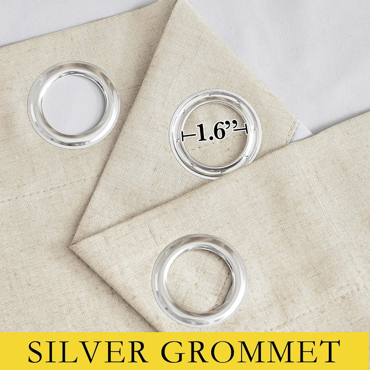 Beige linen-look curtain silver grommet detail