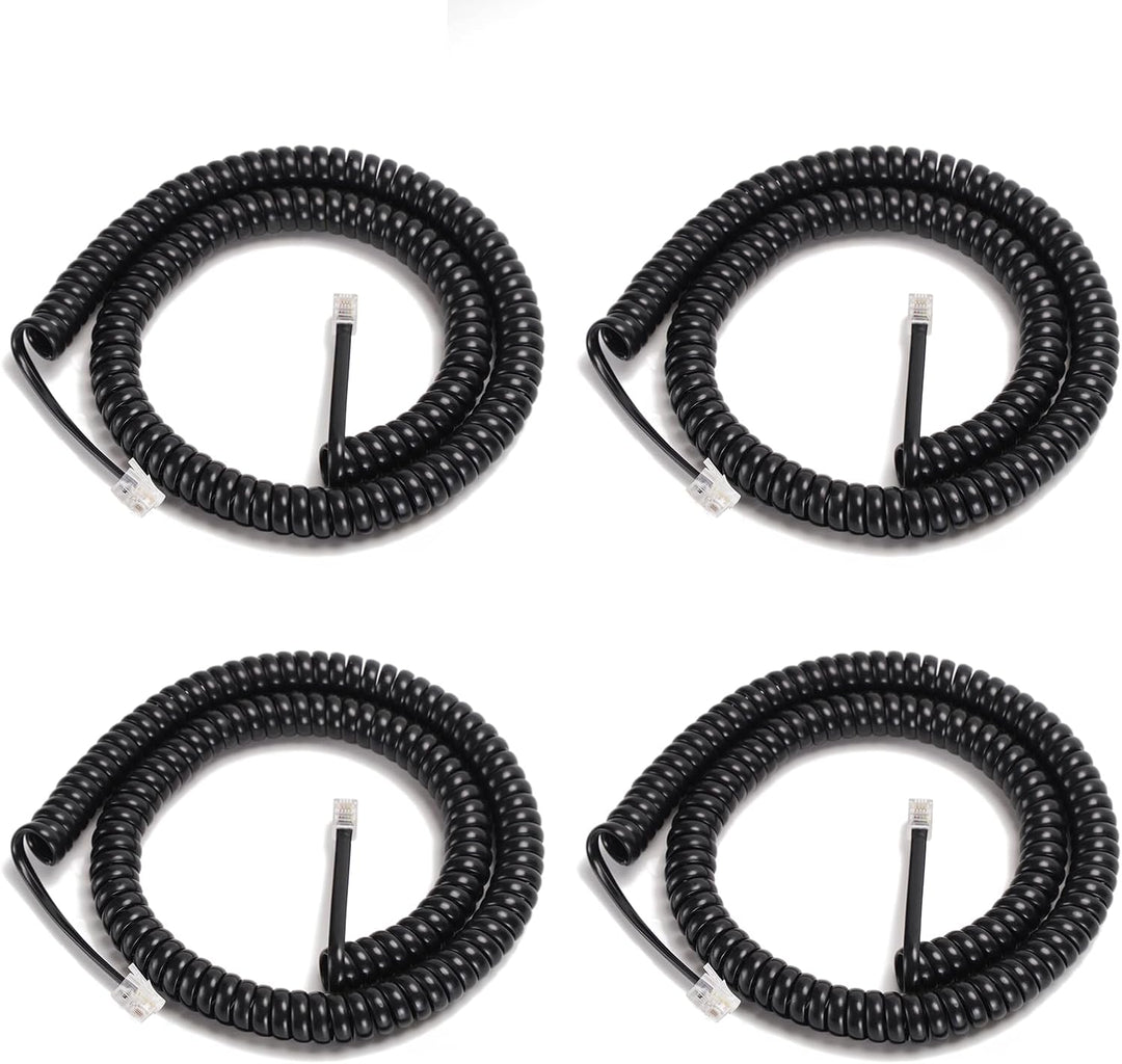 Four black coiled RJ9 handset cords