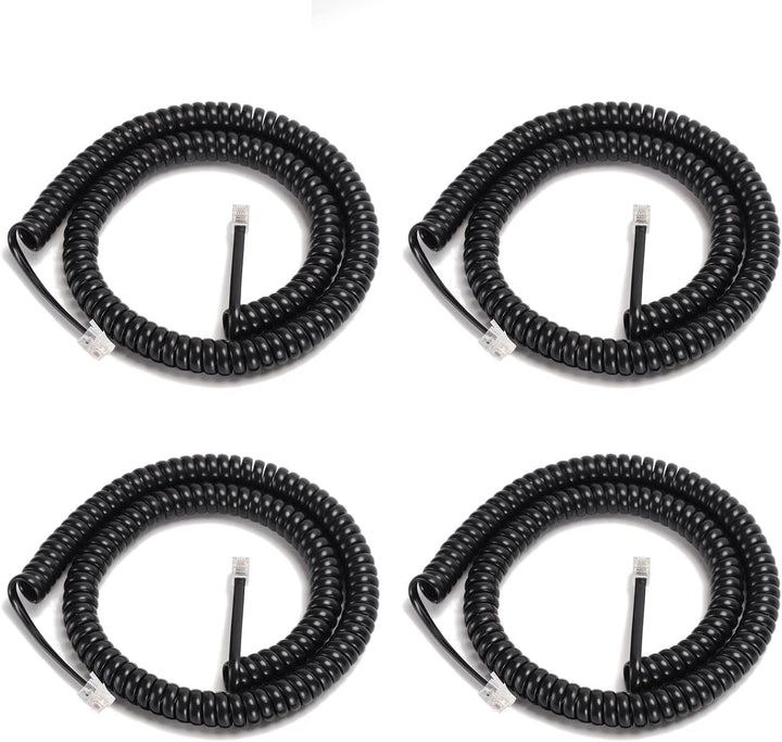 Four black coiled RJ9 handset cords