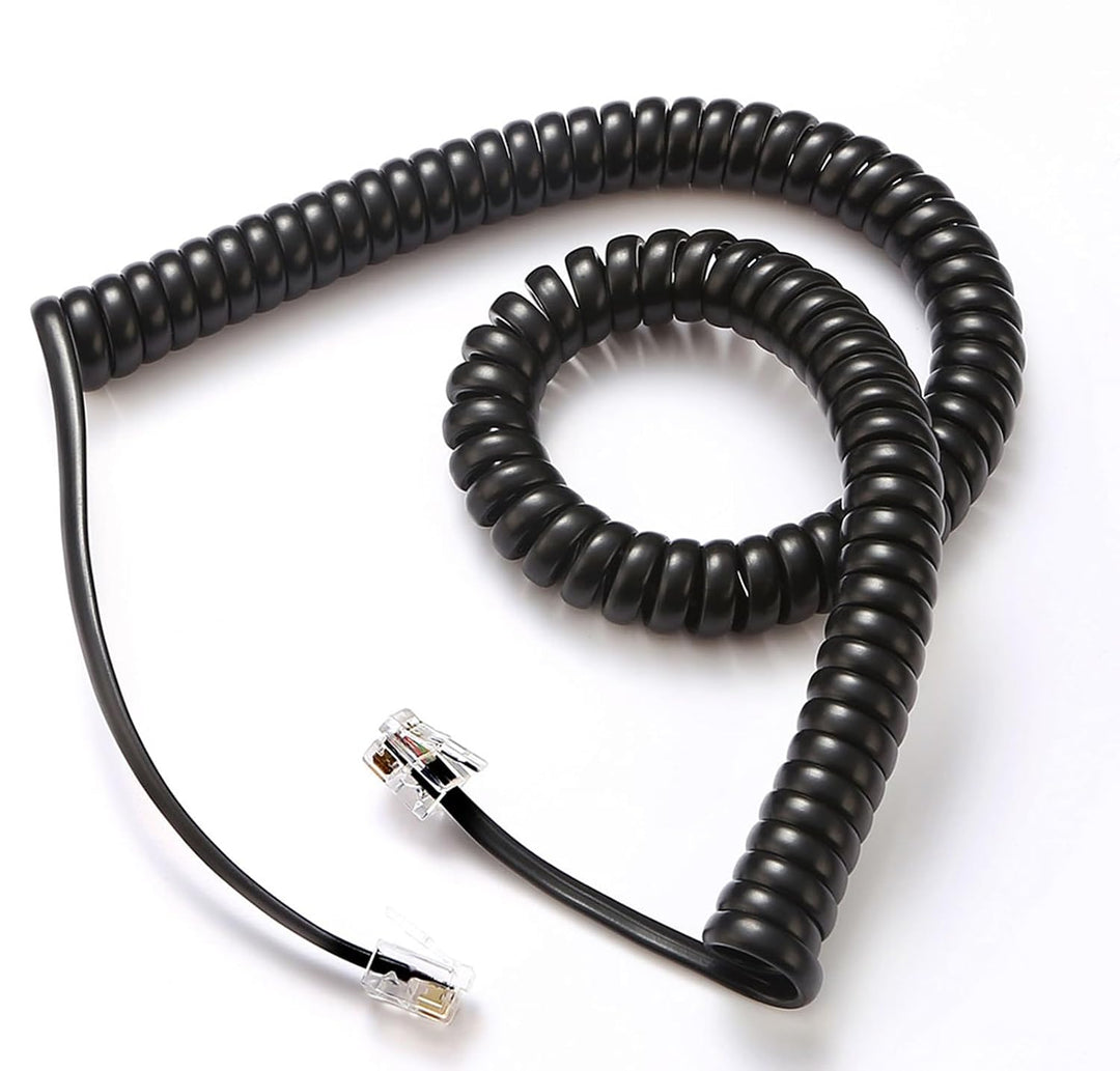 Black coiled RJ9 handset cord from two-pack