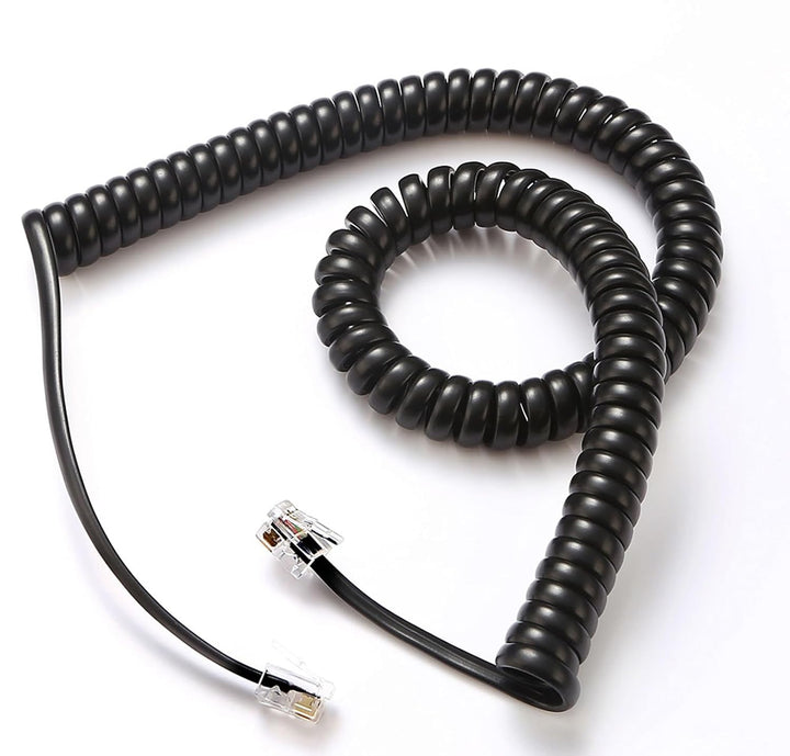 Black coiled RJ9 handset cord from two-pack
