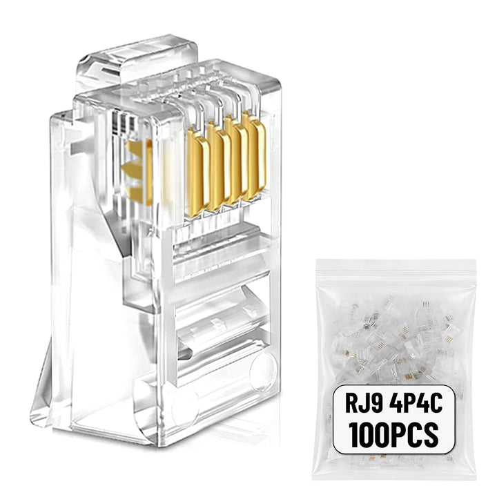 100 transparent RJ9 4P4C handset cord plugs