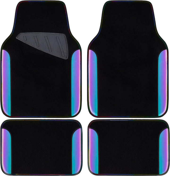 Black car floor mats with iridescent reflective trim