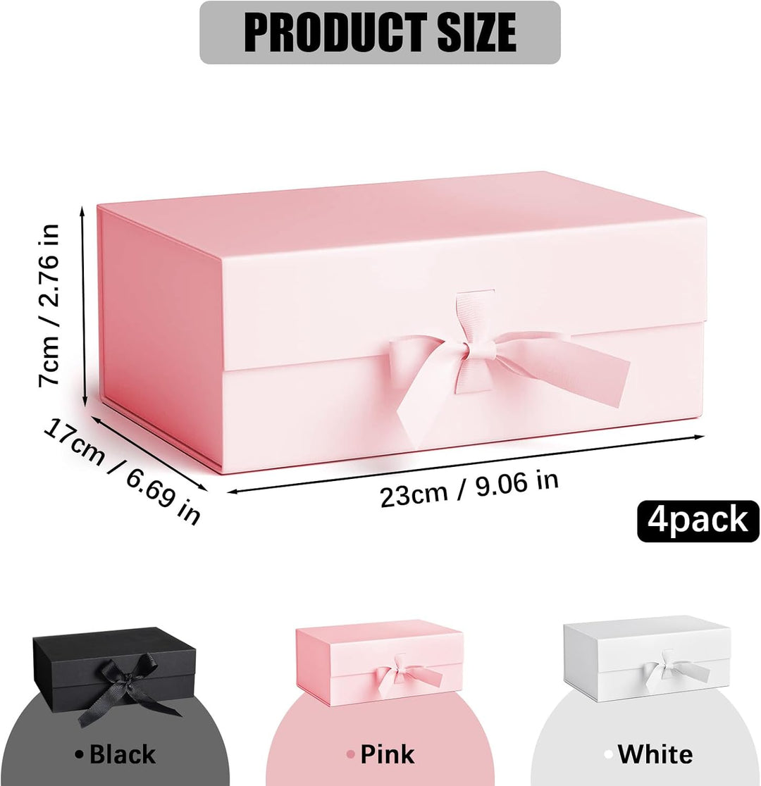Four pink magnetic gift boxes with ribbons, view 2