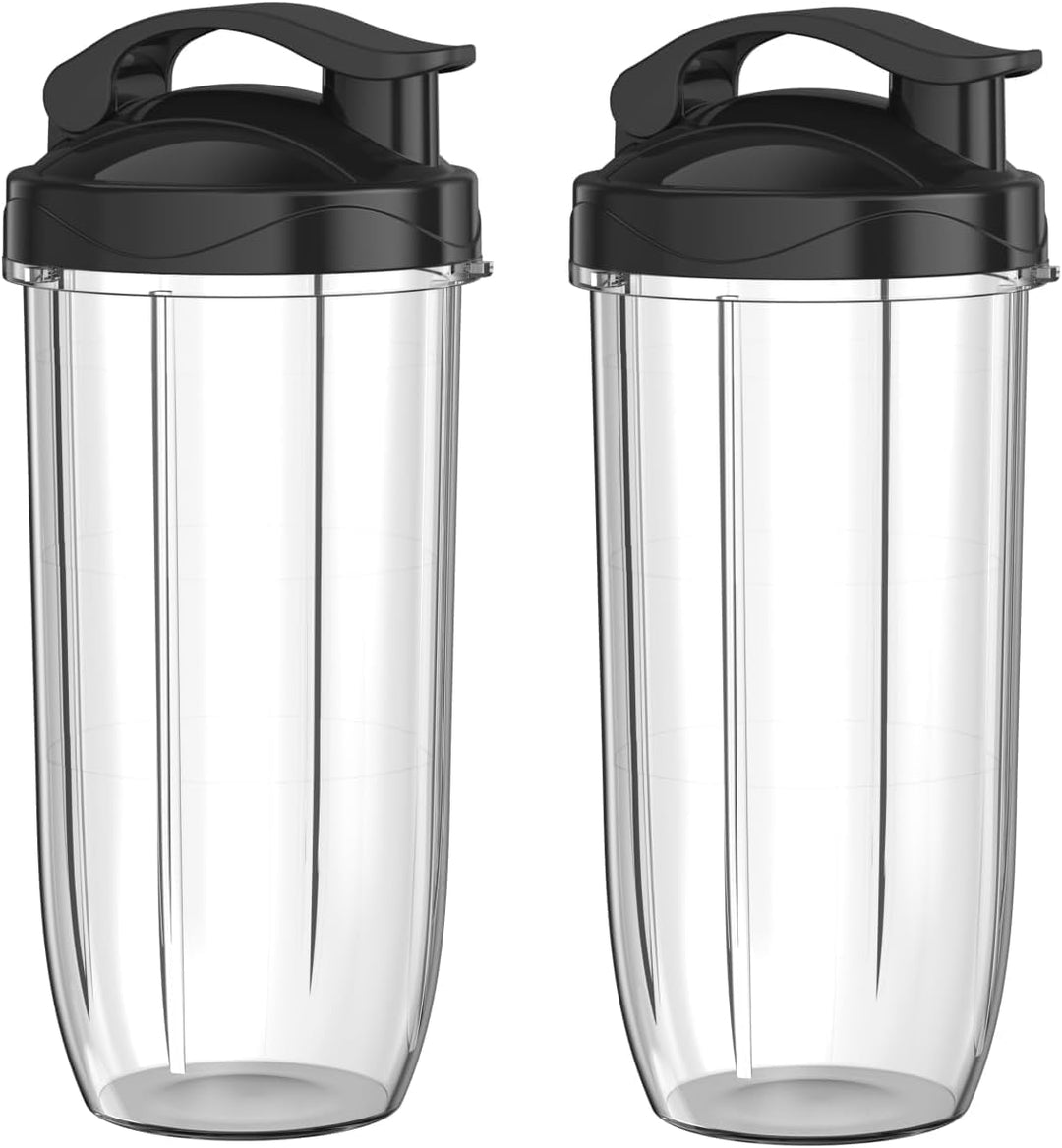 Two clear 700 mL replacement blender cups with black travel lids