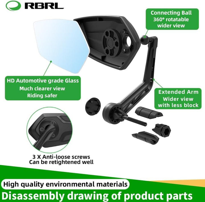 Left-side adjustable bar-end bicycle mirror, view 2