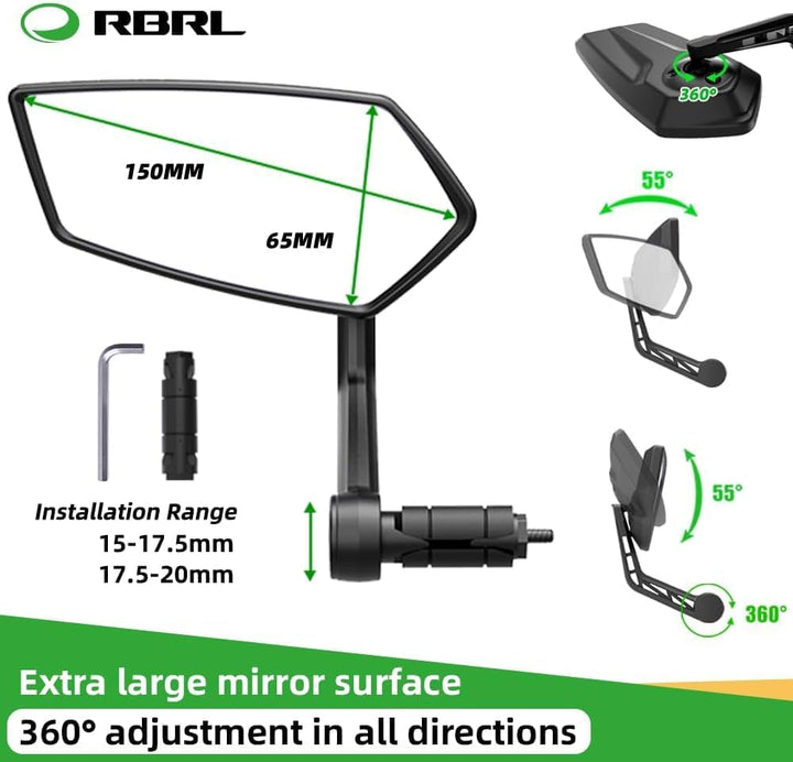 Left-side adjustable bar-end bicycle mirror, view 5