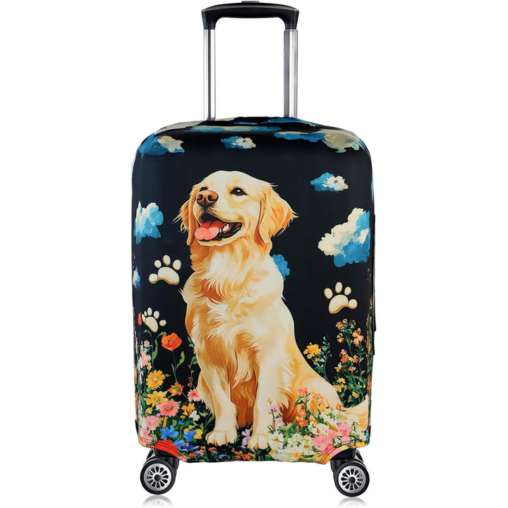 Golden retriever print stretch luggage cover for a 26–28-inch suitcase