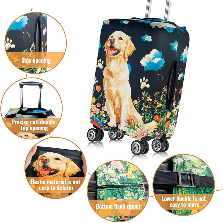 Golden retriever print stretch luggage cover for a 26–28-inch suitcase