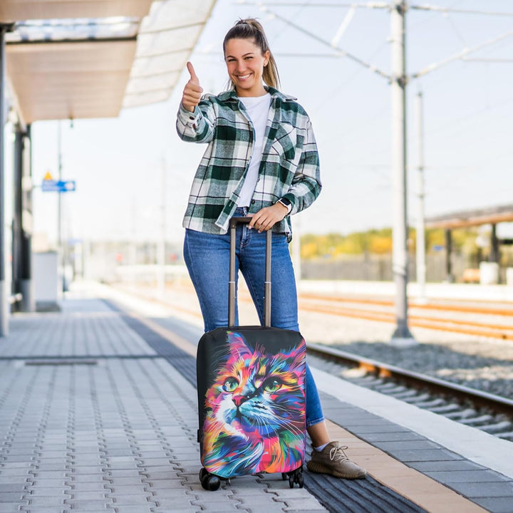Colourful cat-print small 19–21 inch stretch luggage cover, view 6