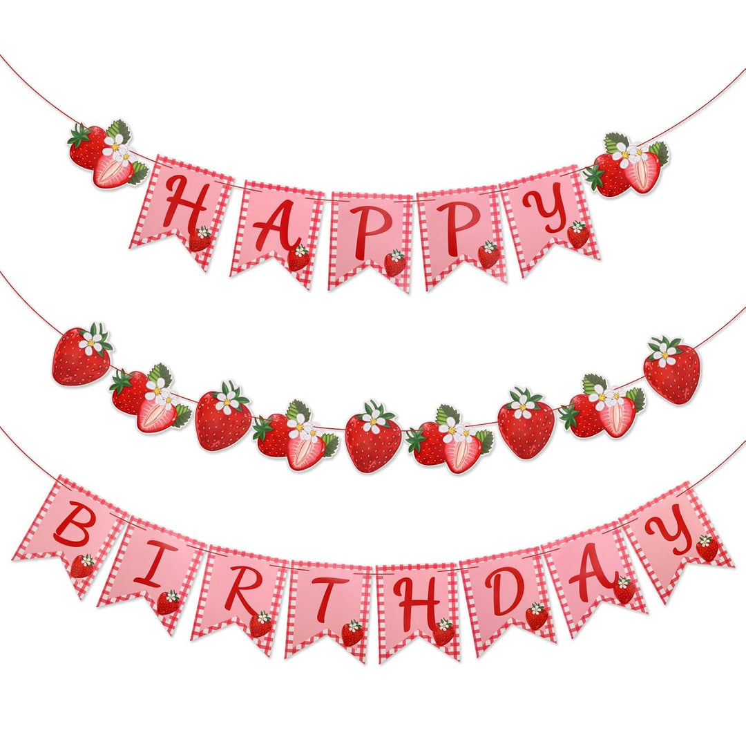Strawberry happy birthday banner and garland, view 1