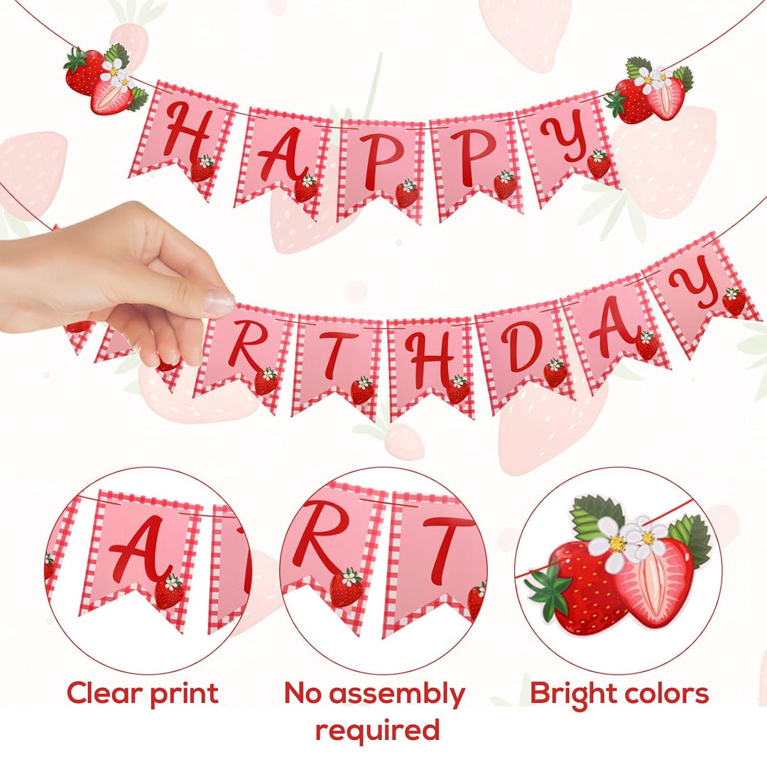 Strawberry happy birthday banner and garland, view 3